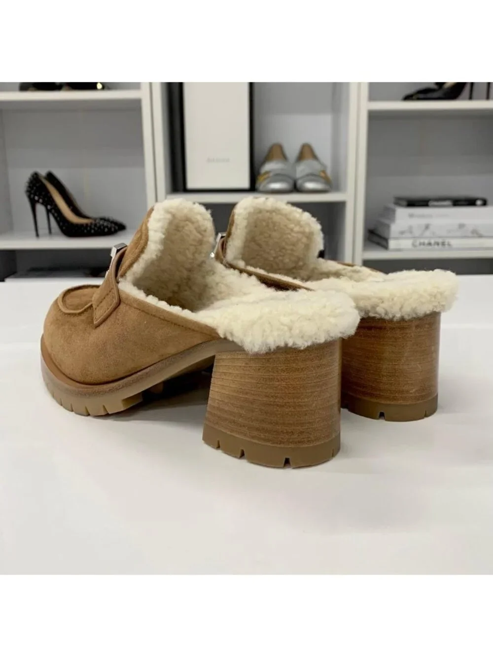 Hermes Suede H Fleece Sandals Brown